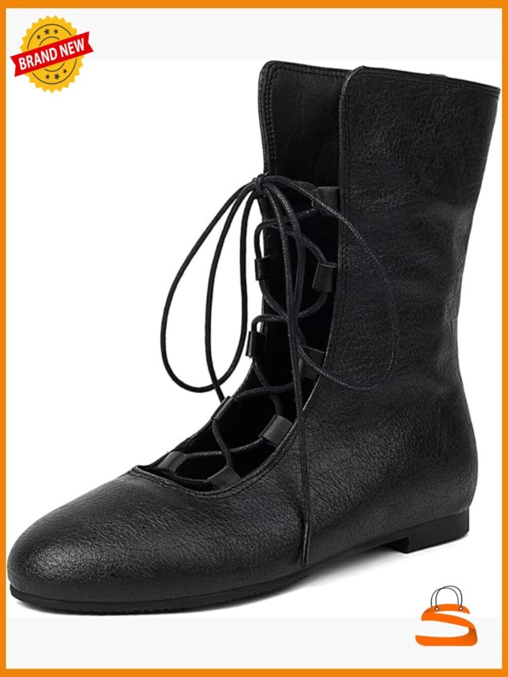 Vintage Lace Up Ankle Boots Faux Leather Gothic Medieval Shoes